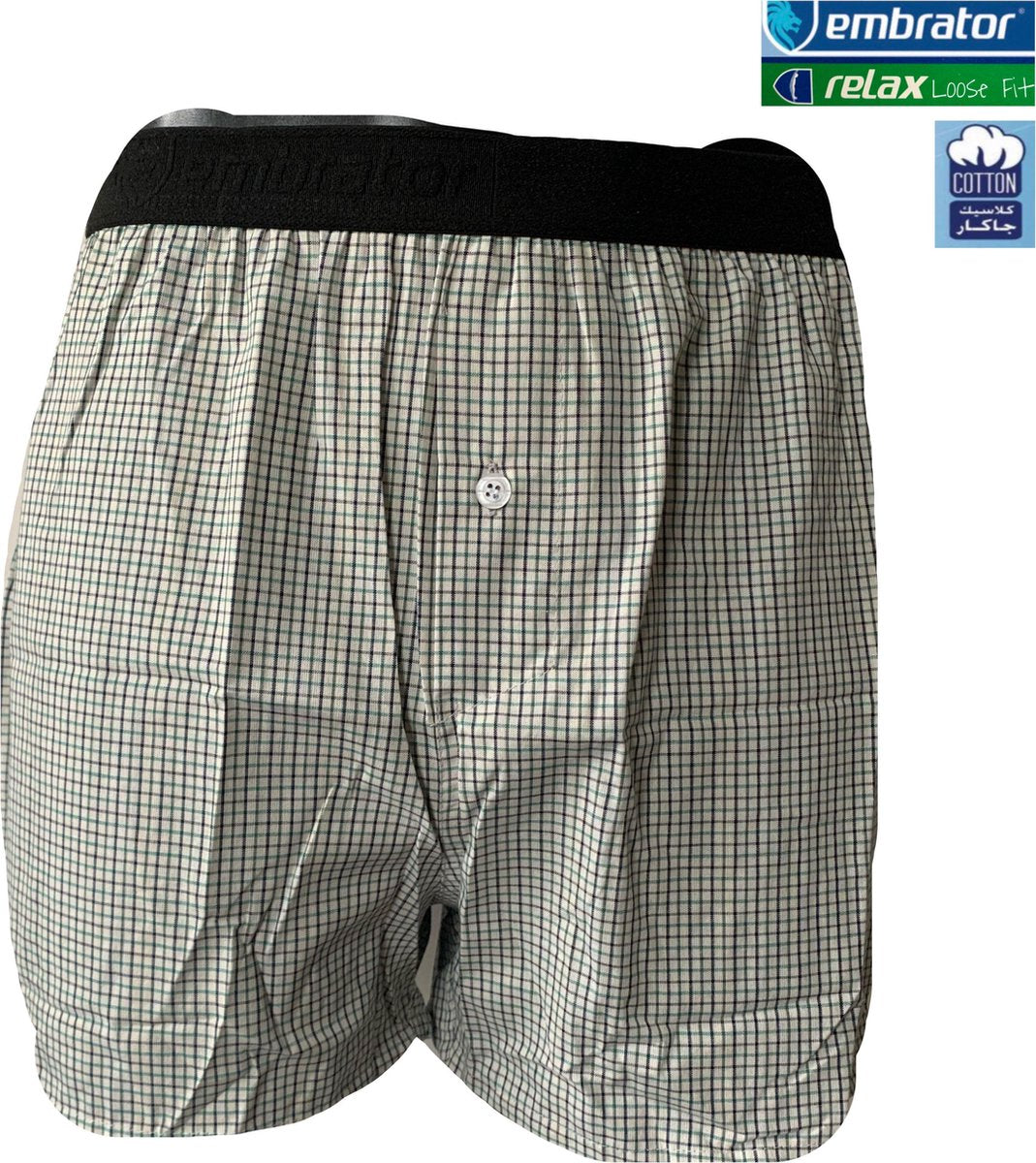 Embrator 2-pack mannen Boxershort geweven katoen groen/wit/zwart XXL