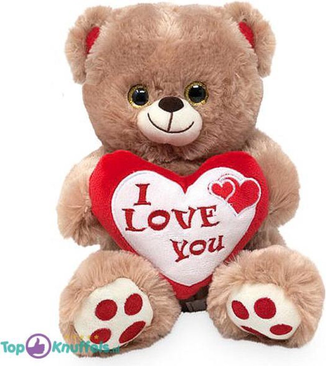 Bruine Teddybeer met Hart ”I Love You” (Rood/Wit) 45 cm Pluche Knuffel | Cadeau - Ik hou van jou / I Love you Knuffelbeer |Valentijnsdag cadeau Rozenbeer | Love Teddy Rozen Beer