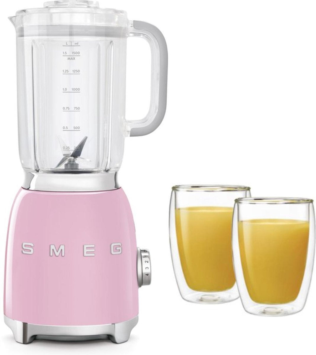 SMEG Blender Roze + Maxxo Dubbelwandige Glazen 2 stuks