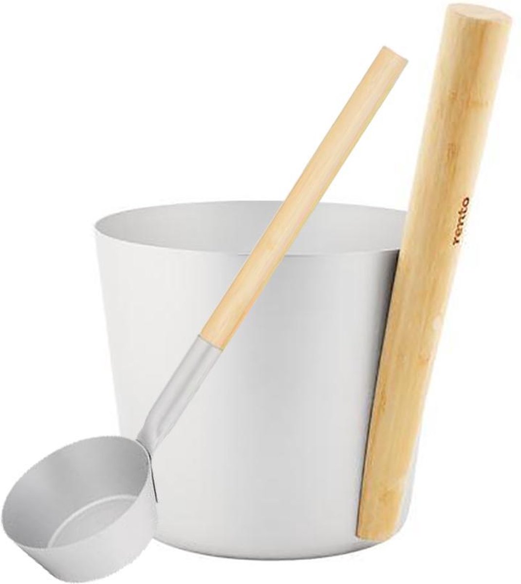 Rento Sauna Emmer met Lepel - Greep van bamboehout - Aluminium Naturel (5L)