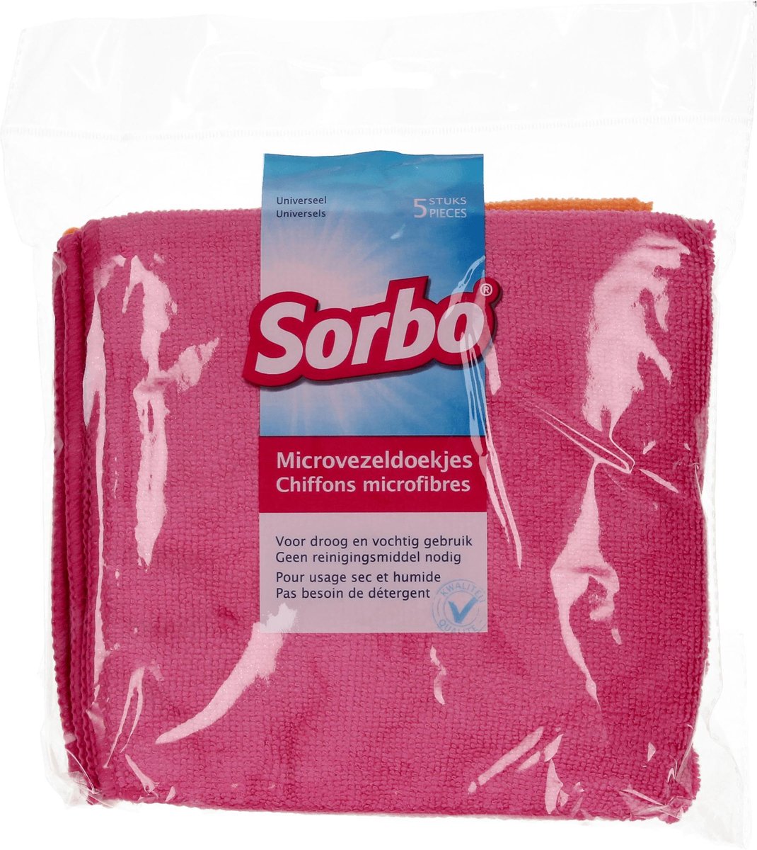 Sorbo Microvezeldoek -  35x35cm - 5 stuks - Assorti