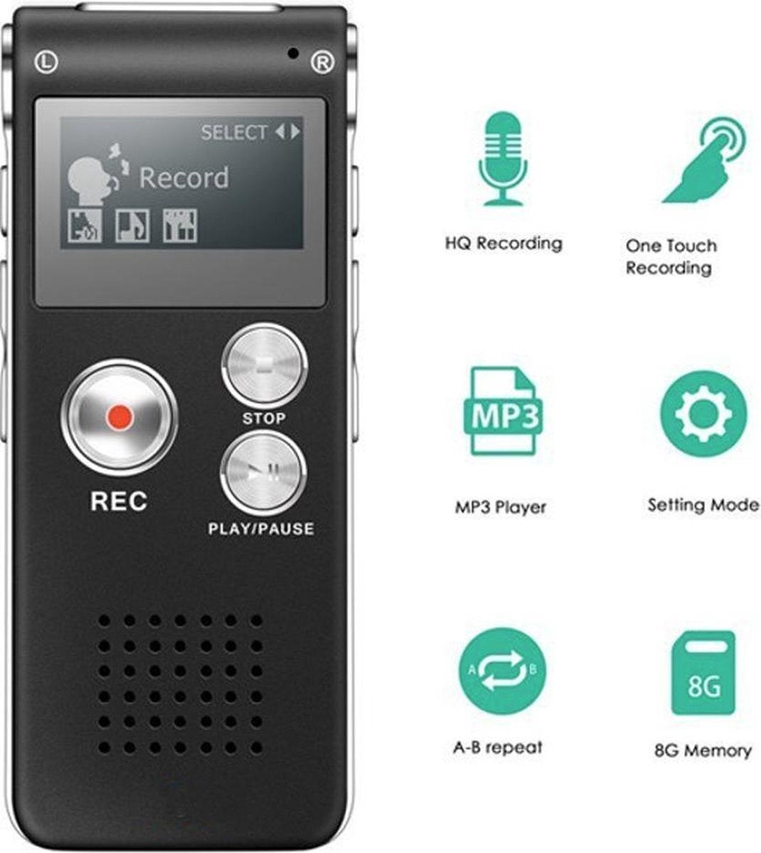 Voice Recorder Premium - Stereo Opname - Met MP3 Speler functie
