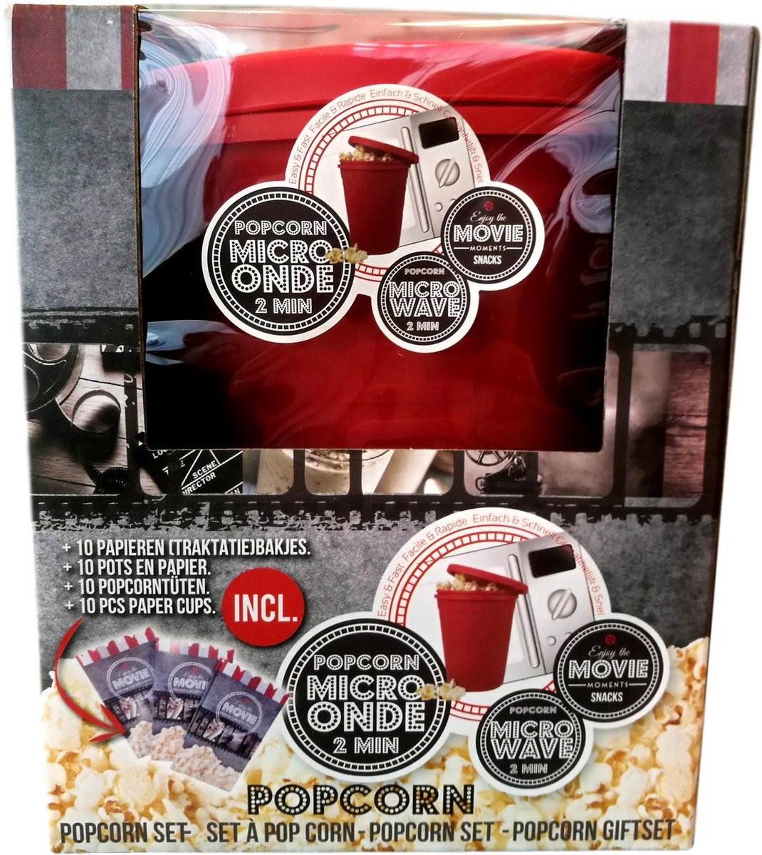 Premium Popcorn maker – Incl. 10 Popcorn bakjes – Machine - Popper – Mais – Siliconen – Magnetron & vaatwasser geschikt – Hittebestendig – Cadeauset – GRATIS VERZENDING