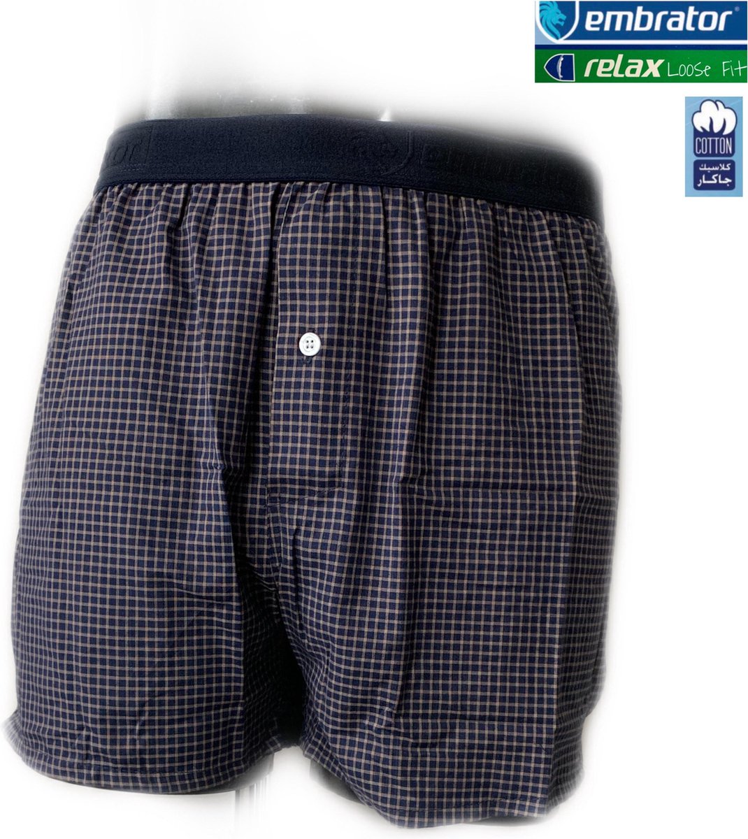 Embrator mannen Boxershort geweven katoen donkerblauw/beige XXL