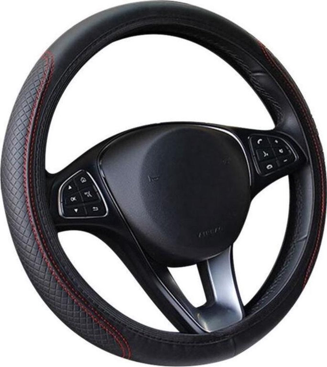 Akyol® Stuurhoes Auto - Voor 36-39 cm Stuurwiel - Zwart met Rood