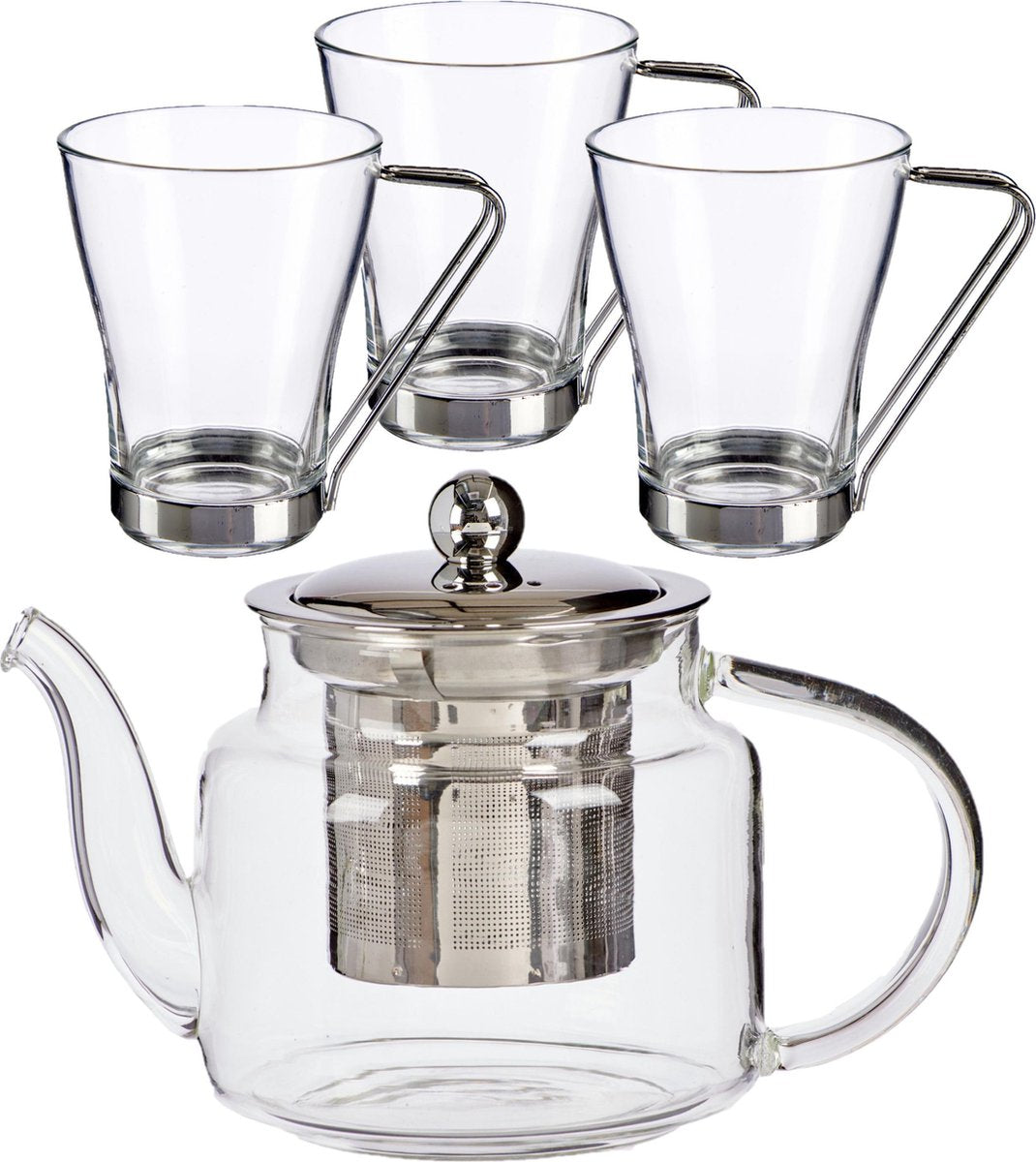 Glazen theepot met filter/infuser van 500 ml met 6x stuks theeglazen van 240 ml