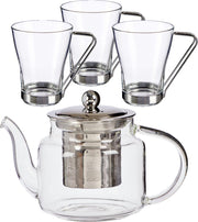 Glazen theepot met filter/infuser van 500 ml met 6x stuks theeglazen van 240 ml