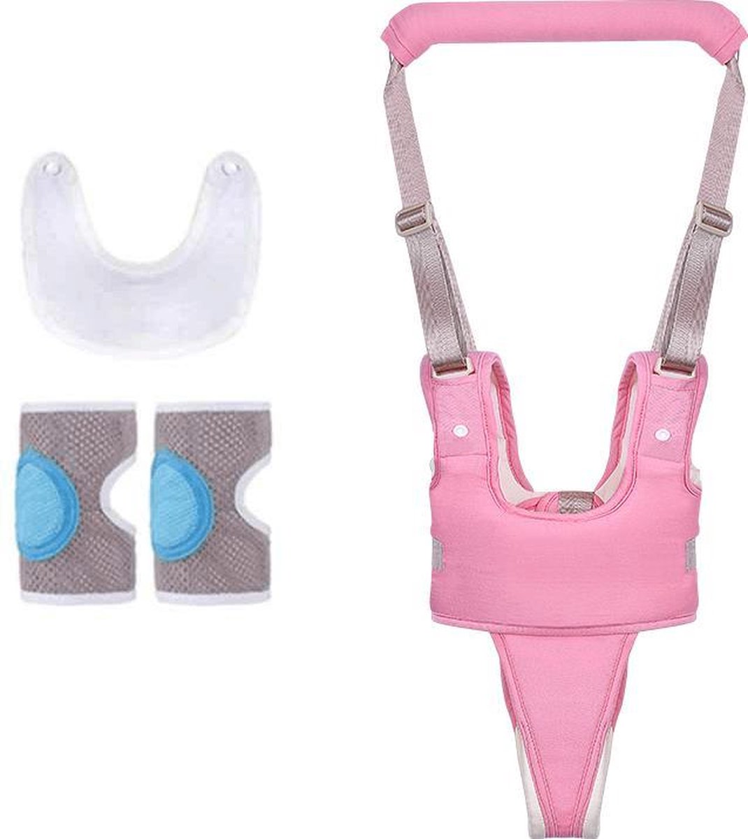 Looptrainer Baby Loopharnas Leren Lopen Gratis Slabbetje en Knie Beschermers Loop Assistent Roze Kraamcadeau Babyshower