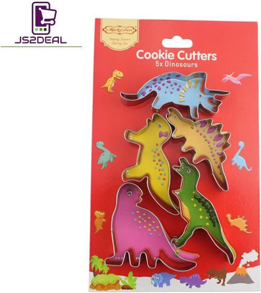 Koekjes Uitstekers RVS - 5-delige Set Dinosaurus - Koekjes Vormen - Cookie cutter - Uitsteekvormpjes