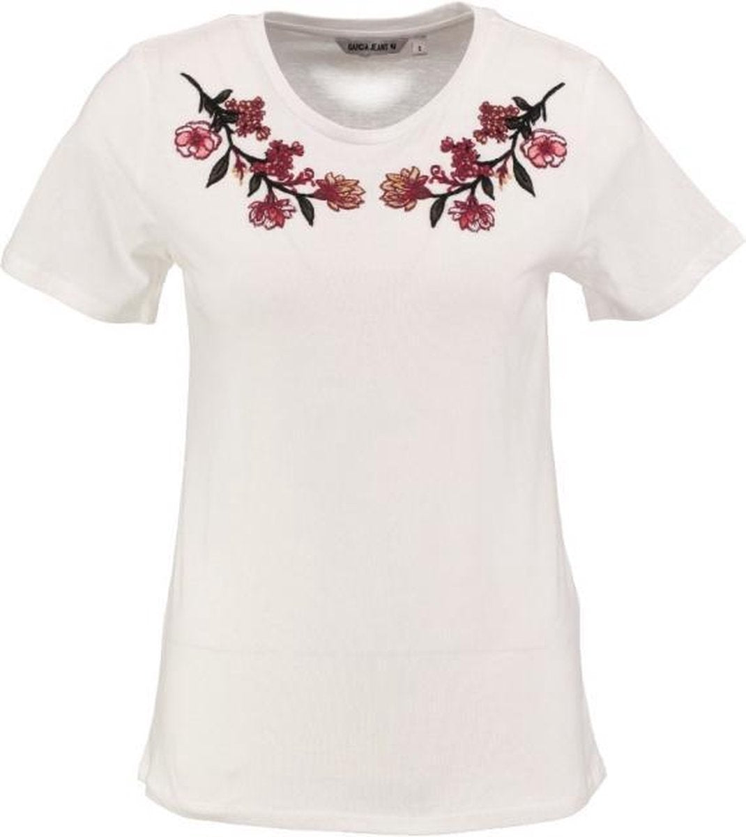 Garcia stevig zacht off white shirt met borduringen - Maat  S