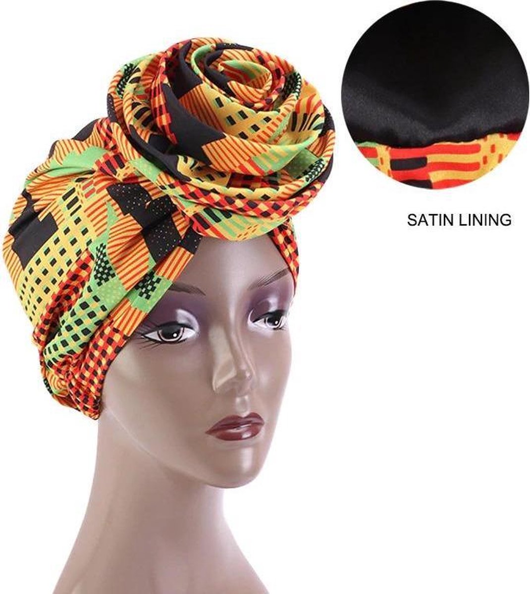Afabs® Pre-wrapped bandana / muts - Afrikaanse Kente Print Satijnen hoofddeksel