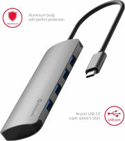 Swissten Aluminium 4 in 1 USB-C Hub Adapter voor Macbook - 4x USB 3.0 - Grijs