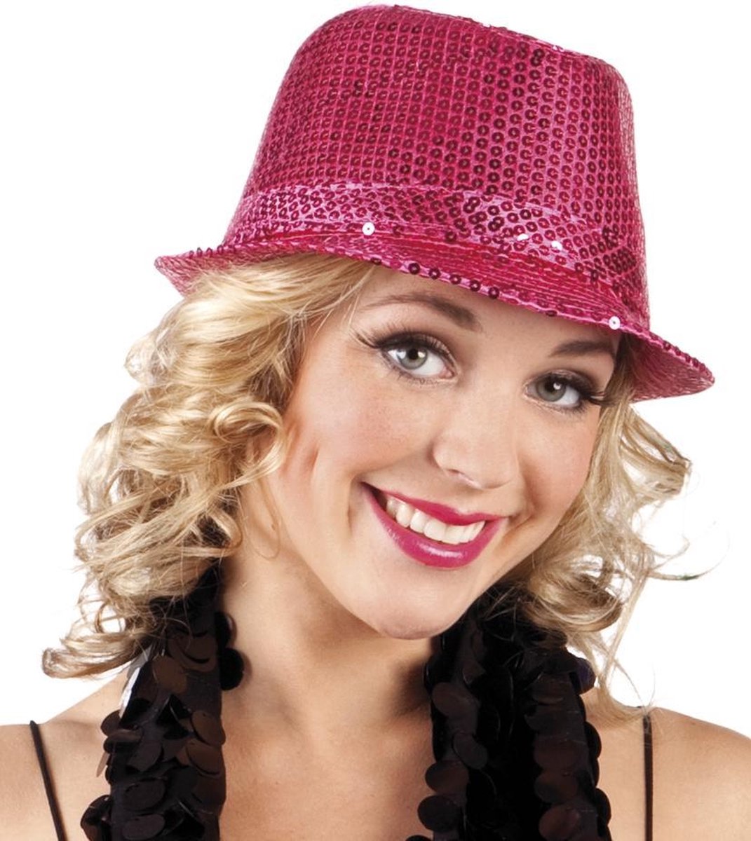 12 stuks: Hoed Popstar Pailletten - hardroze