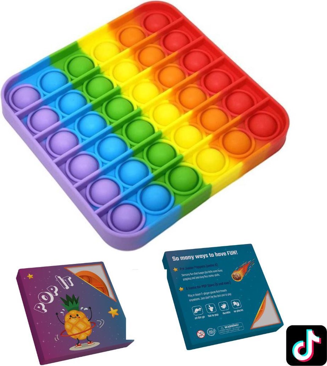 ColourFam Fidget Toy Pop it | Regenboog Vierkant | Stress Verlagend | Fidget Popper | Fidget Speelgoed | Fidget Toys Pop it Tiktok | Fidget Pad