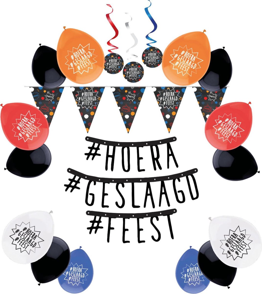 e-Carnavalskleding.nl Geslaagd feestversieringspakket Small | Versiering voor een feest van een geslaagde | Geslaagd versiering pakket Small