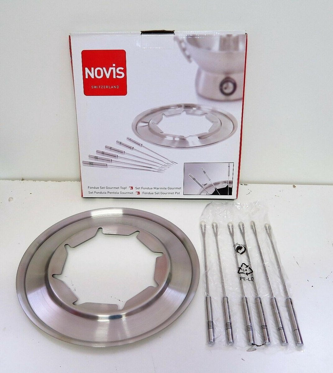 Novis set fonduebevestiging RVS en 6 stuks fonduespiesjes RVS