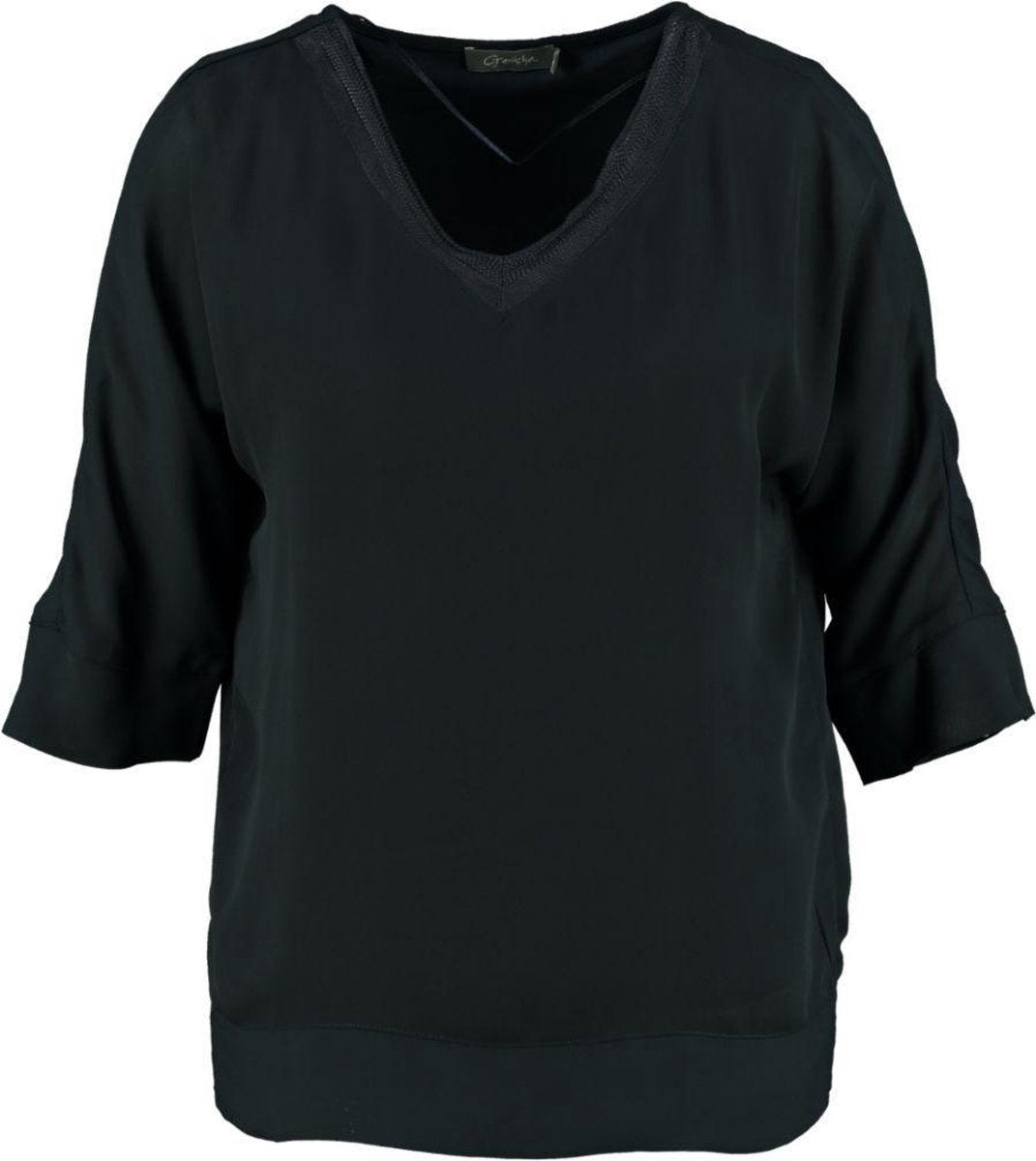 Geisha blauwe (gevoerde) laagjes blouse 3/4 mouw - Maat S