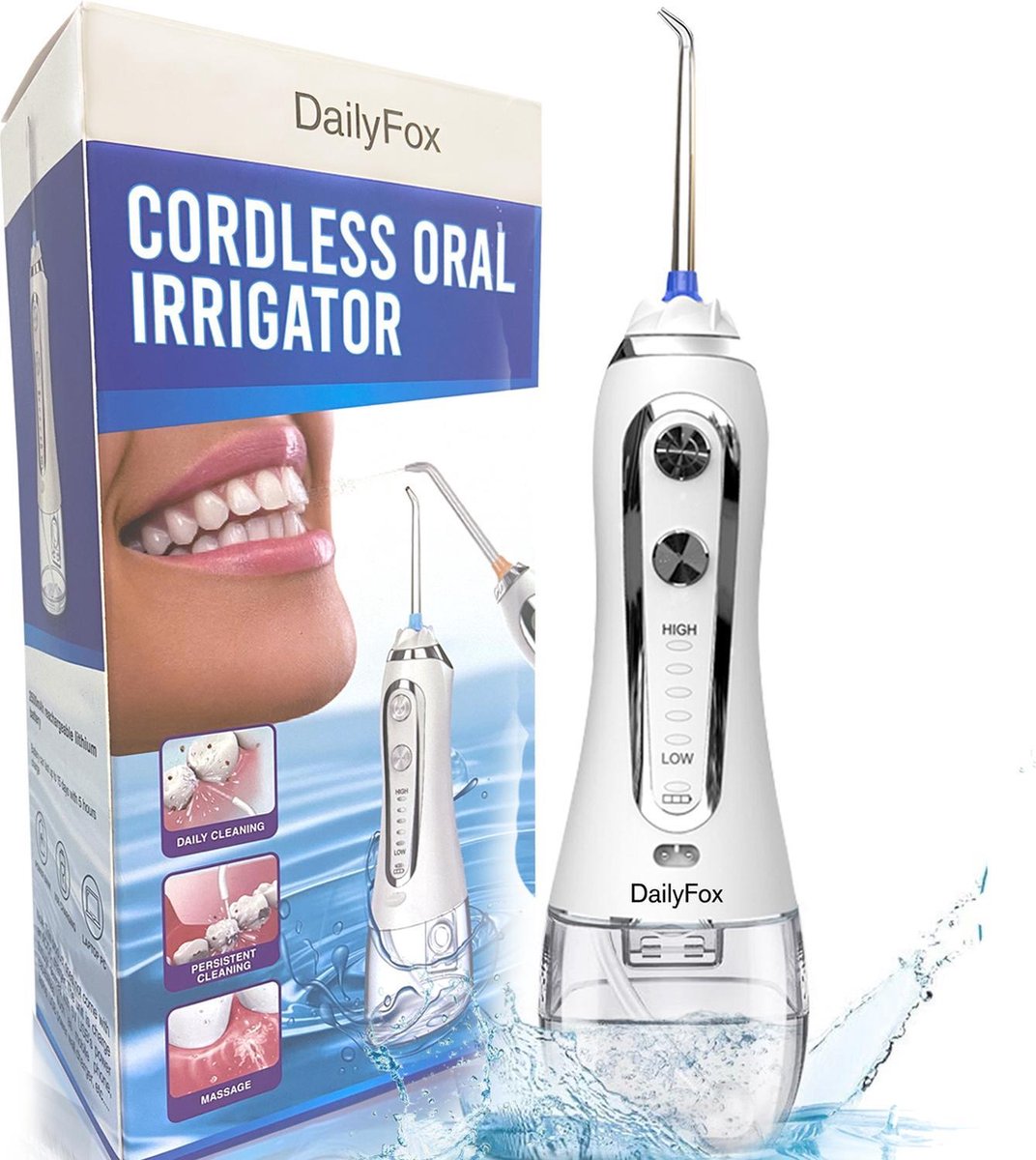 Waterflosser PRO V500 - GRATIS Luxe Travel Bag - Monddouche - Flosapparaat - 5 standen - 5 Opzetstukjes - Wit -