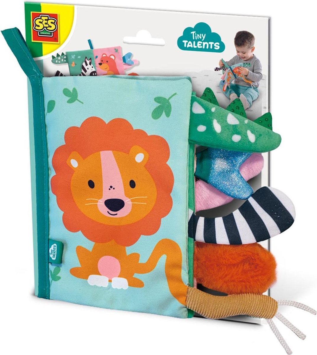 Ses Babyboek Sensory Dierenstaarten 24 Cm Pluche Lichtblauw