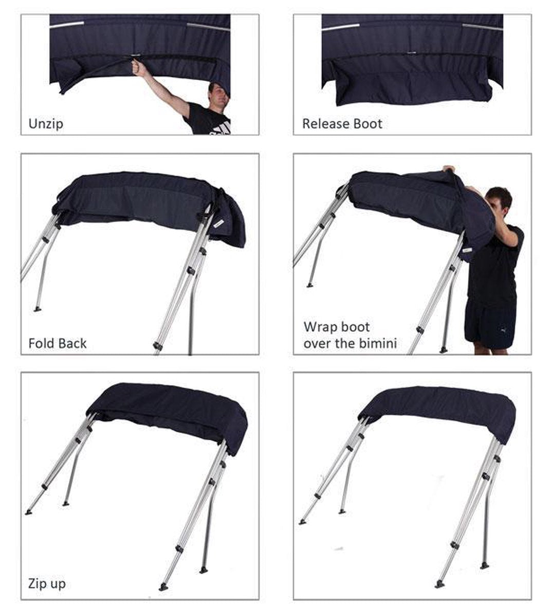 Blauwe 2 BOOG BIMINITOP PRO DELUXE - OCEANSOUTH - Breedte: 130 - 150 cm
