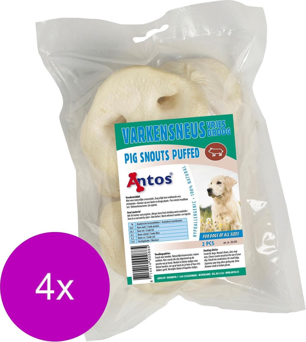 Antos Varkensneus Gepoft Varken - Hondensnacks - 4 x 2 stuks