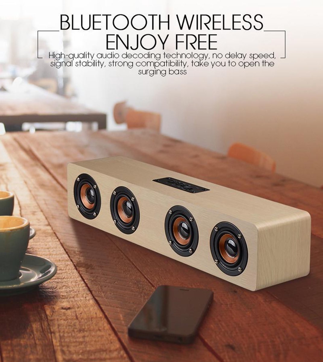 12W W8 Bluetooth v4.2 luidspreker 3D MP3 Aux TF - Lichtbruin