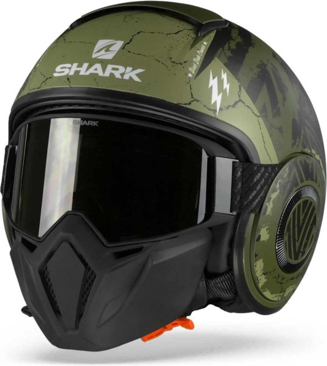 Shark Street Drak Crower Mat Groen Zwart Groen Gkg Jethelm - Motorhelm - Maat S
