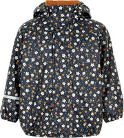 CeLaVi - Regenjas met fleece voor meisjes - Bloemen - Donkerblauw - maat 80 (80-86cm)