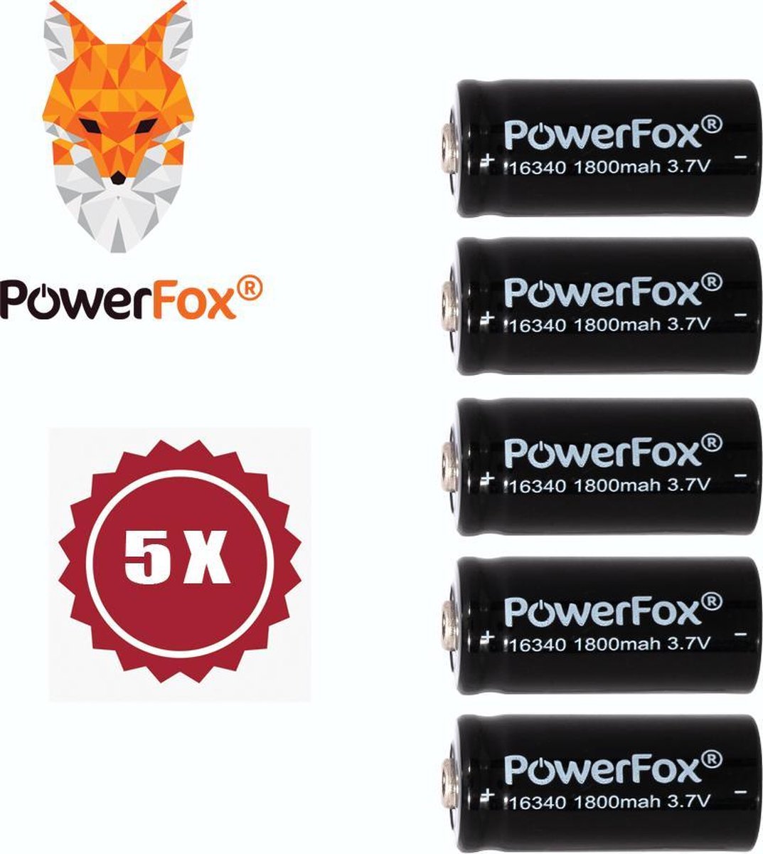 PowerFox® 5x 16340 Lithium batterij 3