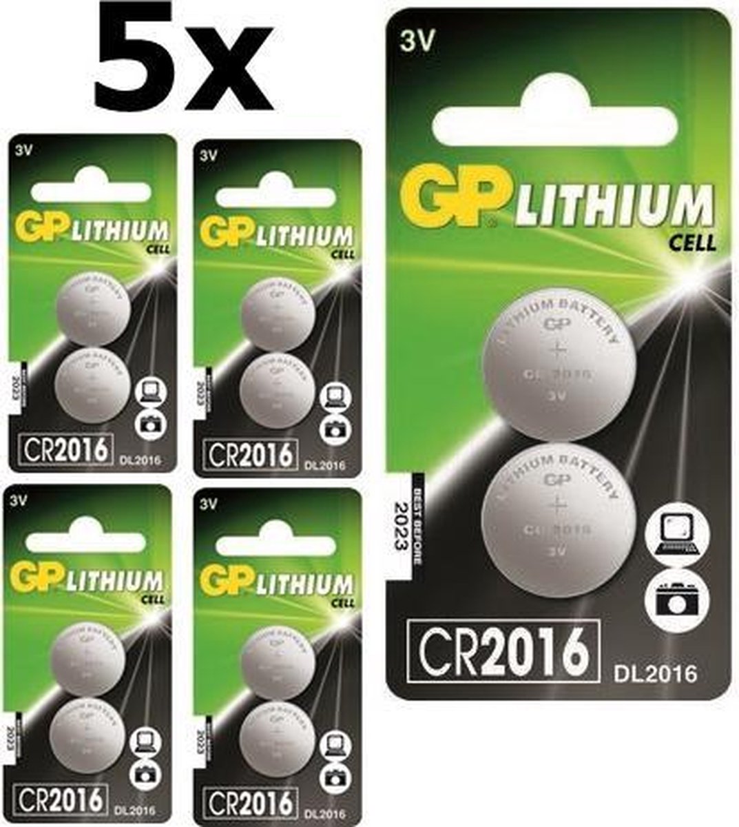 10 Stuks (5 Blisters a 2st) - GP CR2016 Professional Electronics 3V 90mAh Lithium knoopcel