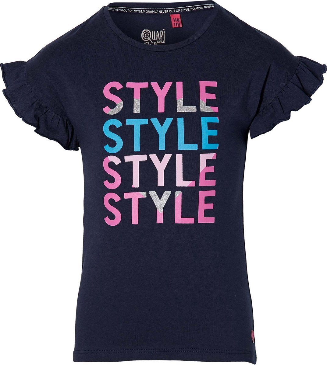Quapi shortsleeve Fenja donker blauw met opdruk voor meisjes - maat 122/128