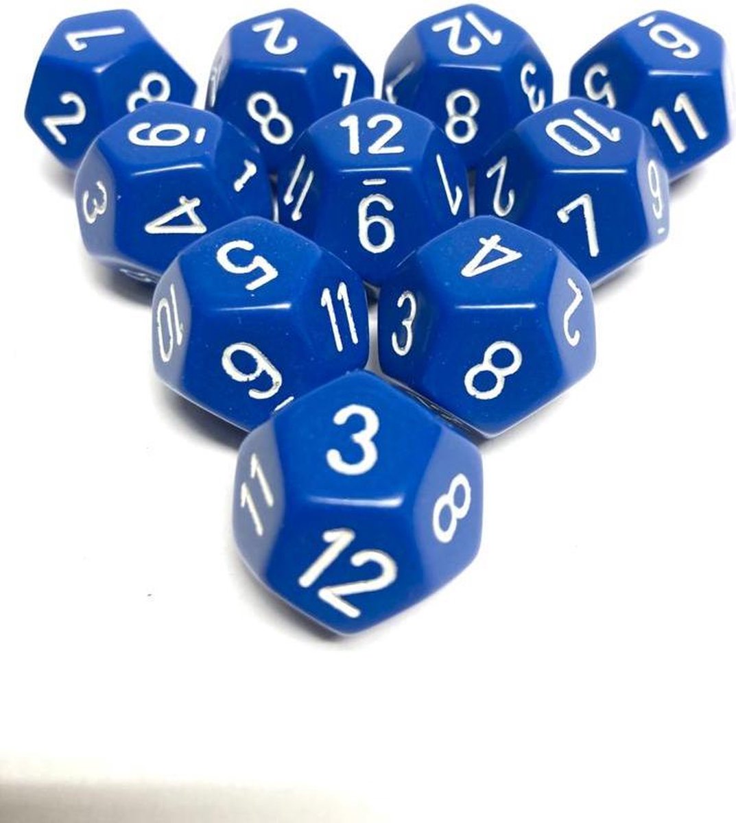 Diceshop 12-kantige dobbelsteen (SET van 10 STUKS) D12 Blauw | Wit
