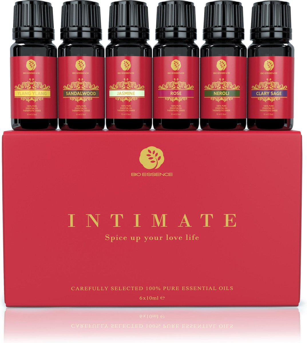 Geef je liefdesleven een boost met 100% pure etherische olien van Bio Essence-6x10ml-essentiele olie voor massage