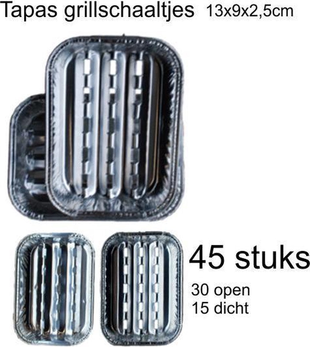 S'MART BBQ aluminium grillschalen tapas / aluminium tapas bakje 134x95x25mm  30 open/15 dicht 45stuks - wegwerp schaaltjes BBQ accessoires