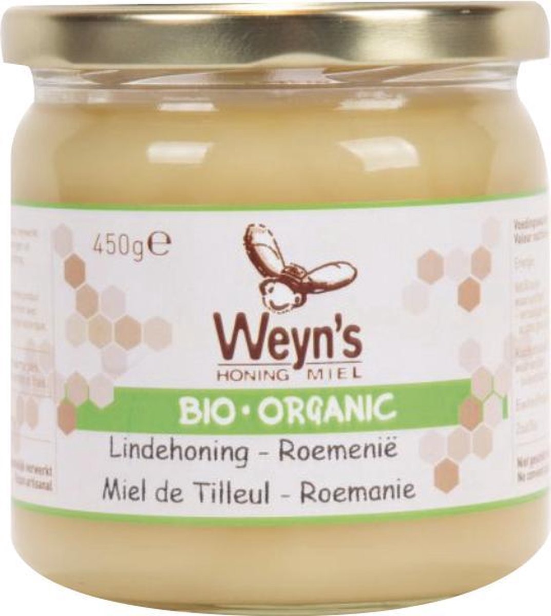 Biologische lindehoning vast Romenië / Italie  - 450g - Weyn's - Honing vloeibaar