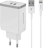 Mobiparts USB-A thuislader met 2 poorten en losse 8-pins Lightning - USB kabel - Smart IC - 4