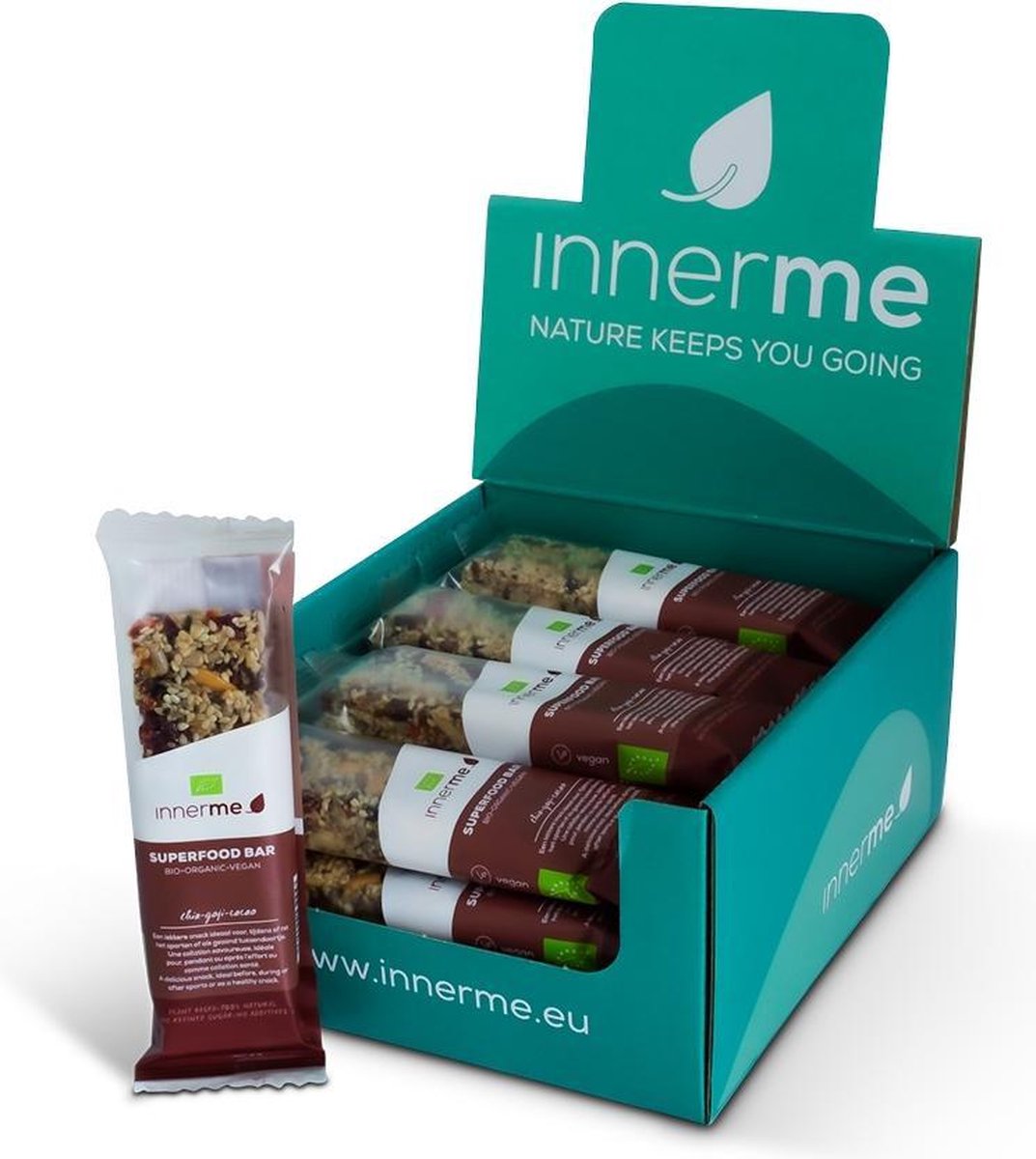 Superfood Bars 'chia-goji-cacao' (20x40g) - bio & vegan mueslireep - glutenvrij - vezelrijk - happyfood - langdurige & evenwichtige boost
