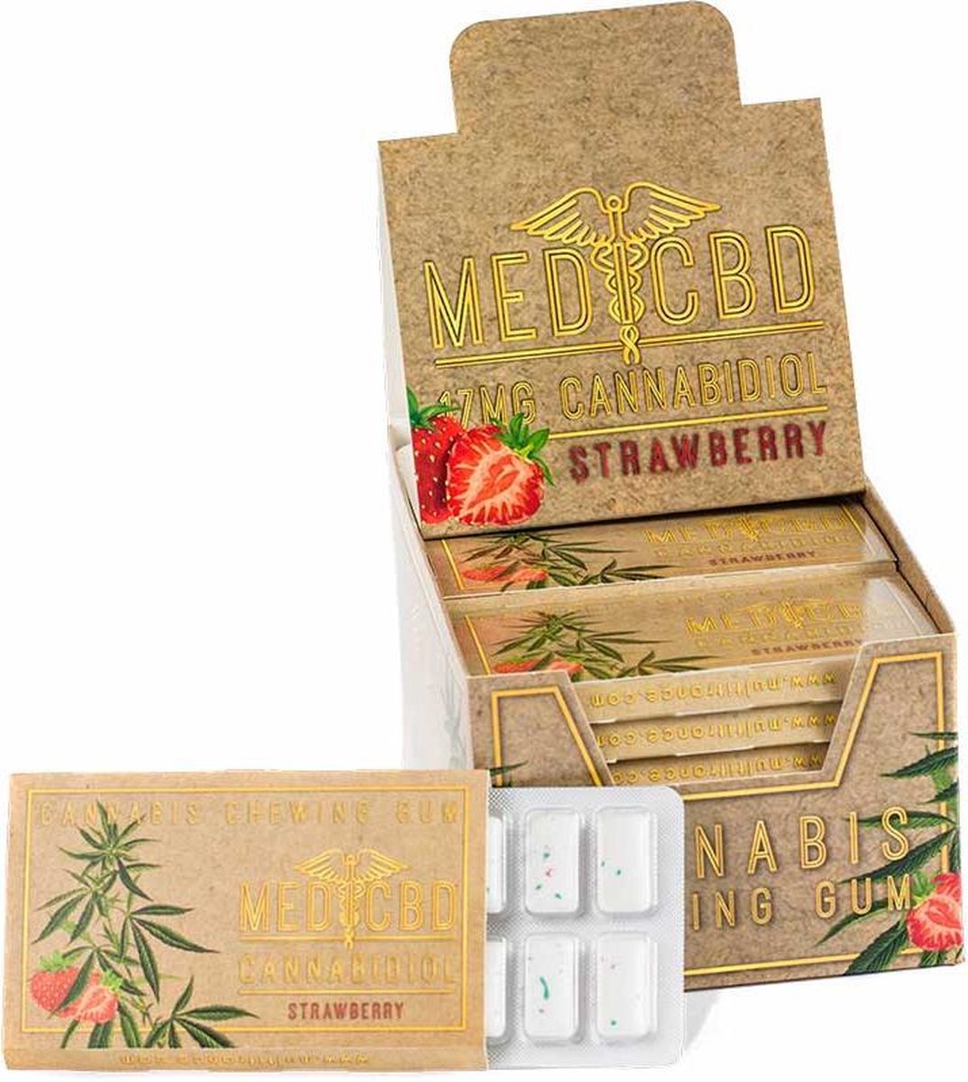 CBD Strawberry chewing gum brown 17mg CBD Kauwgom (12pcs/Pack)