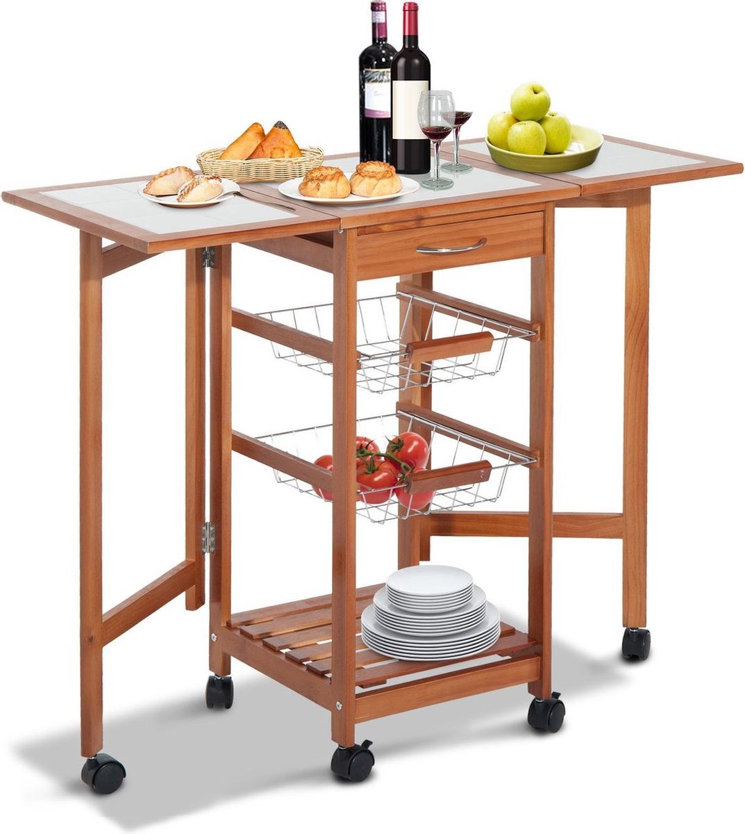 Nancy's Springfield Keukentrolley - Keukenwagen - Serveerwagen - Lades - Wieltjes - Hout - 91 x 37 cm - Natuur