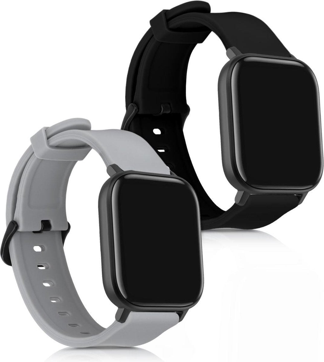 kwmobile 2x horlogeband voor Huami Amazfit GTS / GTS 2 / GTS 2e - siliconen band voor fitnesstracker - zwart / grijs