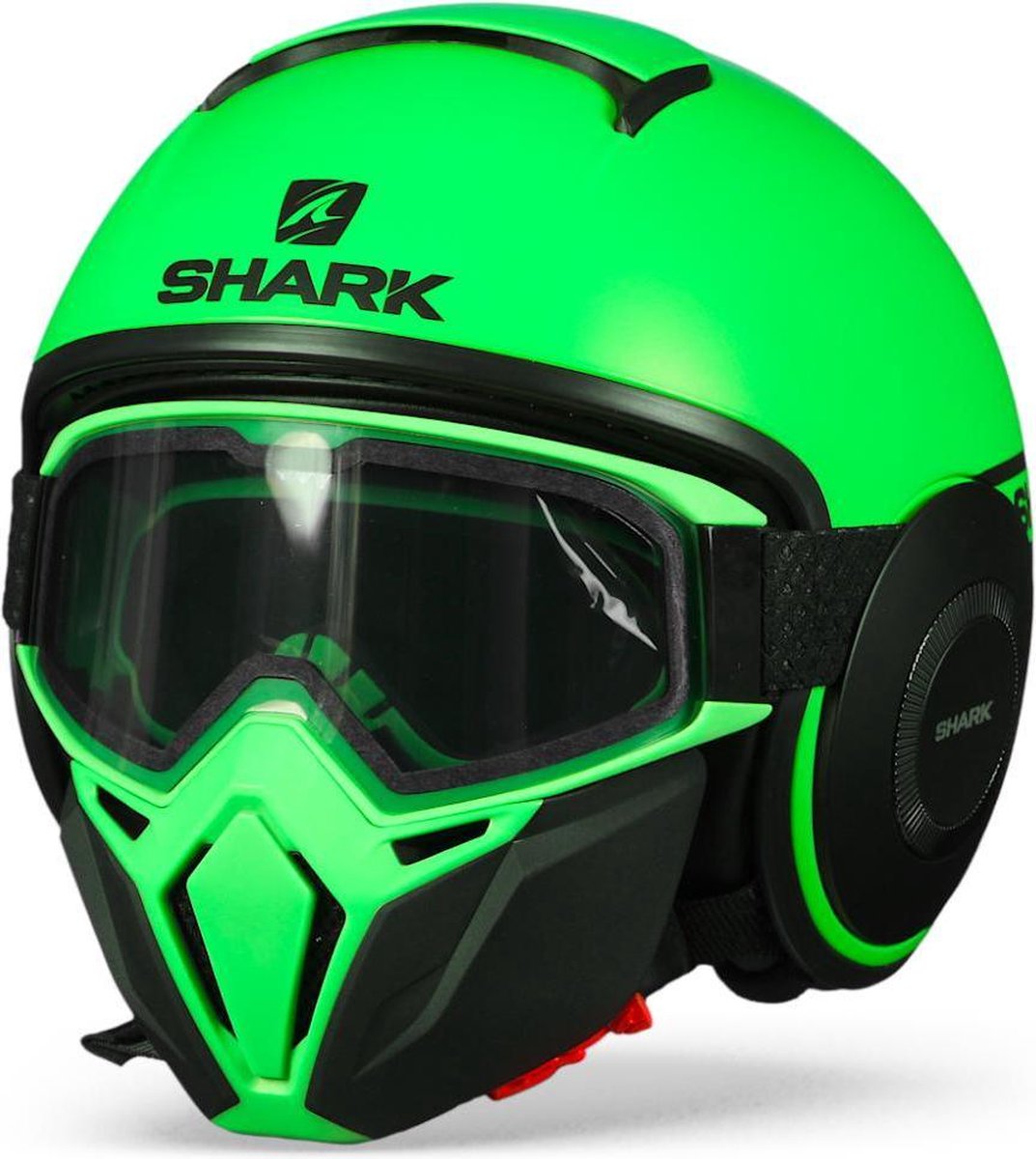 Shark Street Drak Neon Serie Mat Groen Zwart Zwart Gkk Jethelm - Motorhelm - Maat M