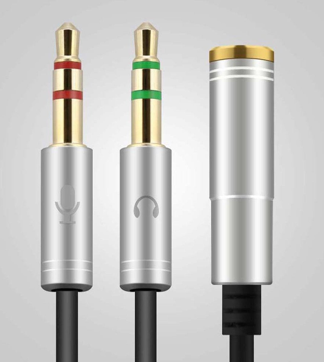 3.5mm Female Dual Male Headset Mic Audio Splitter - Zilver