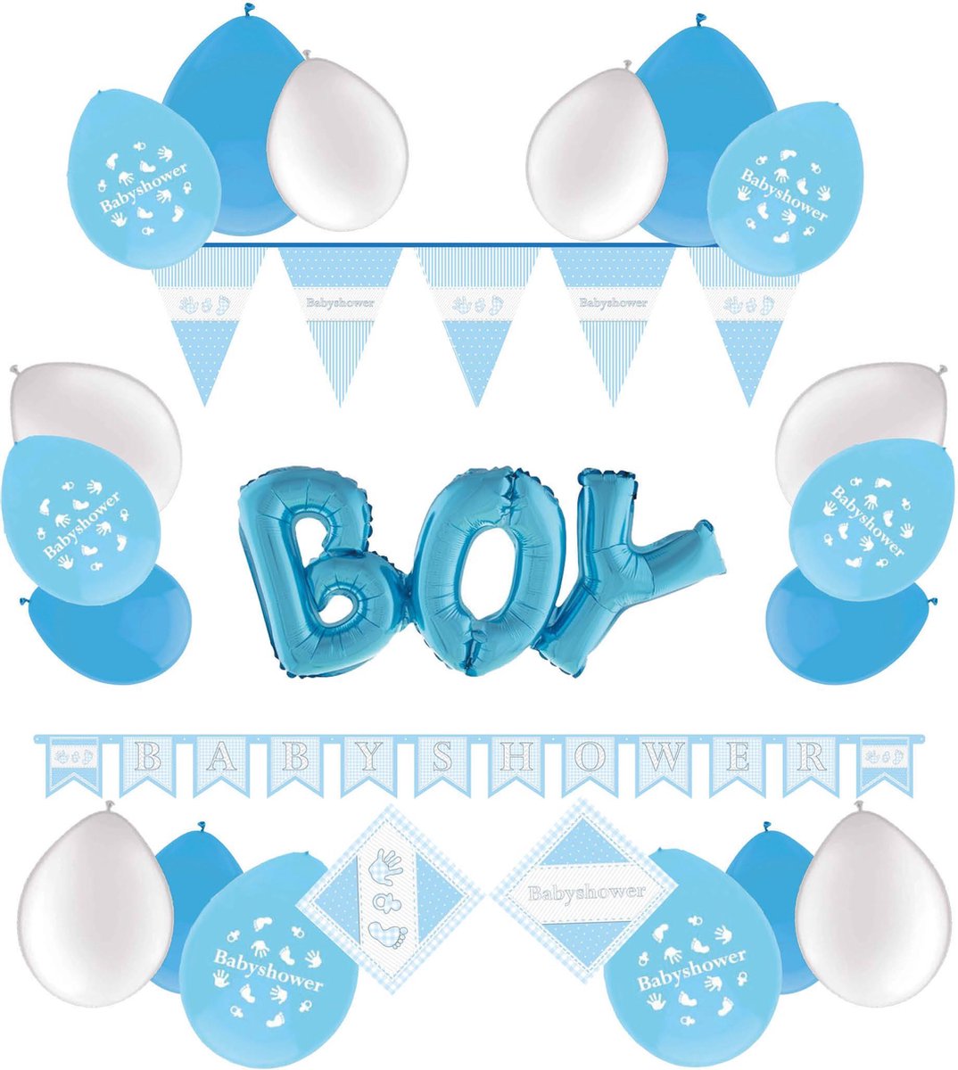 e-Carnavalskleding.nl Feestversiering pakket babyshower jongen | Versiering babyshower feest jongen | Babyshower feestversiering voor een baby feest | Leuk pakket baby jongen met feestartikelen voor de Babyshower Small