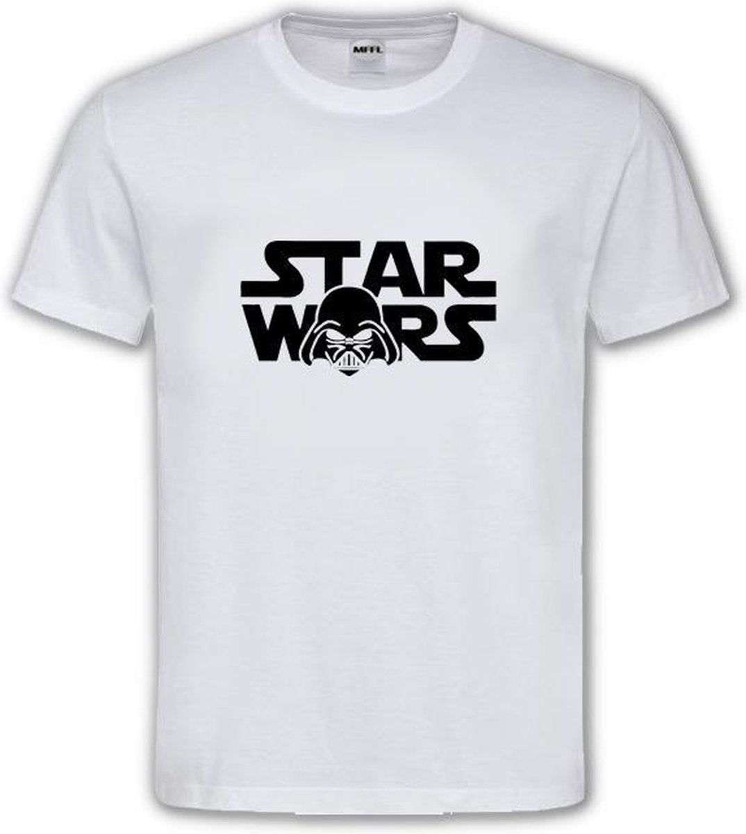 Wit T shirt met  Zwart  logo " Star Wars Darth Vader " Size L