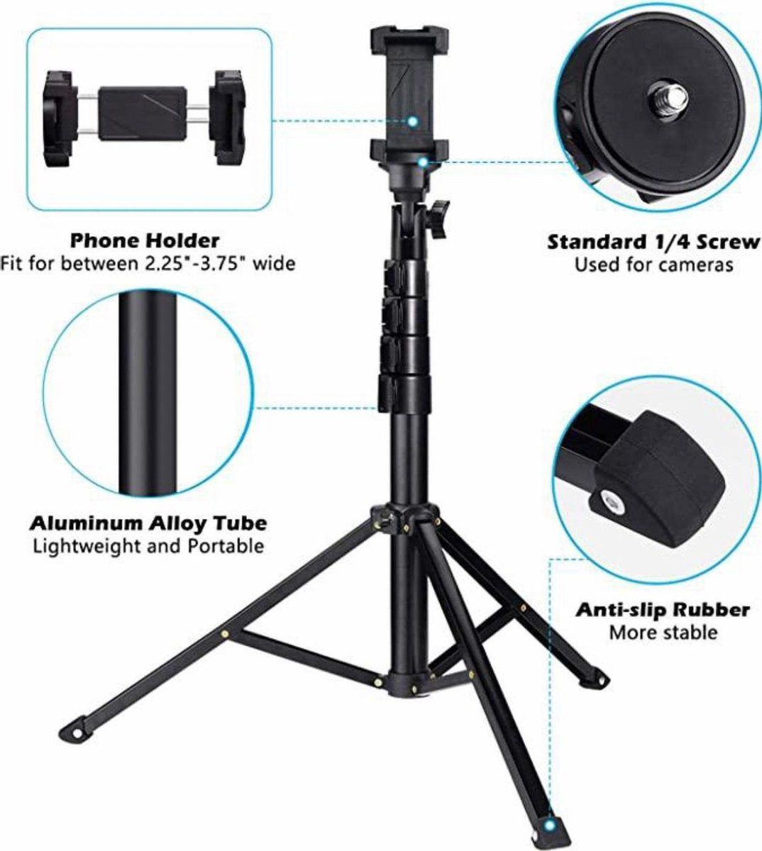 Mini Smartphone Tripod Camera Statief (Tafel Tripod) 134Cm + Bluetooth Remote Shutter – HiCHiCO