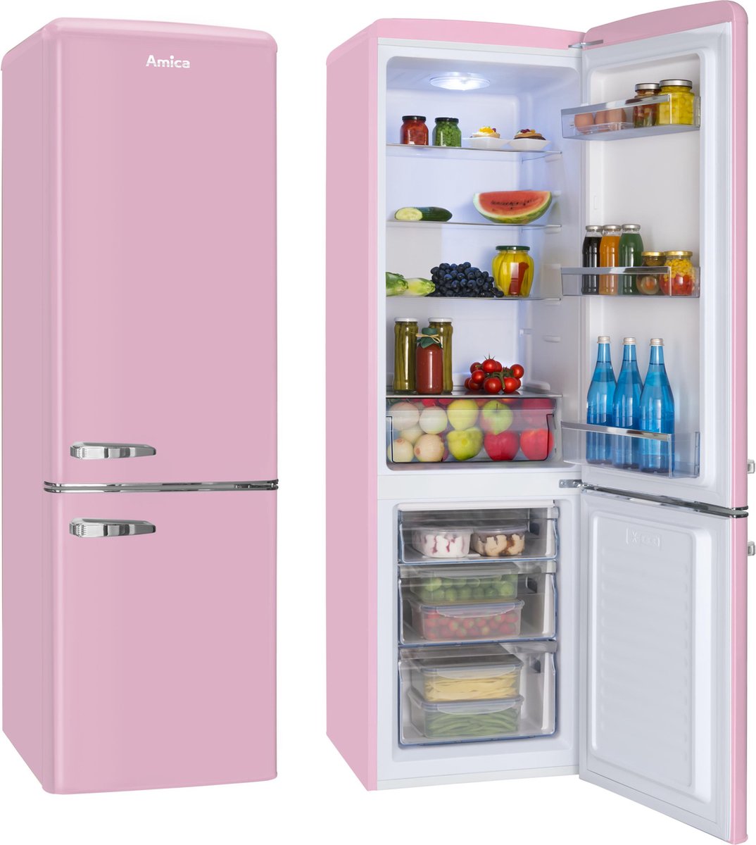 Amica AR8242P - Koel-vriescombinatie - Magenta roos - E label