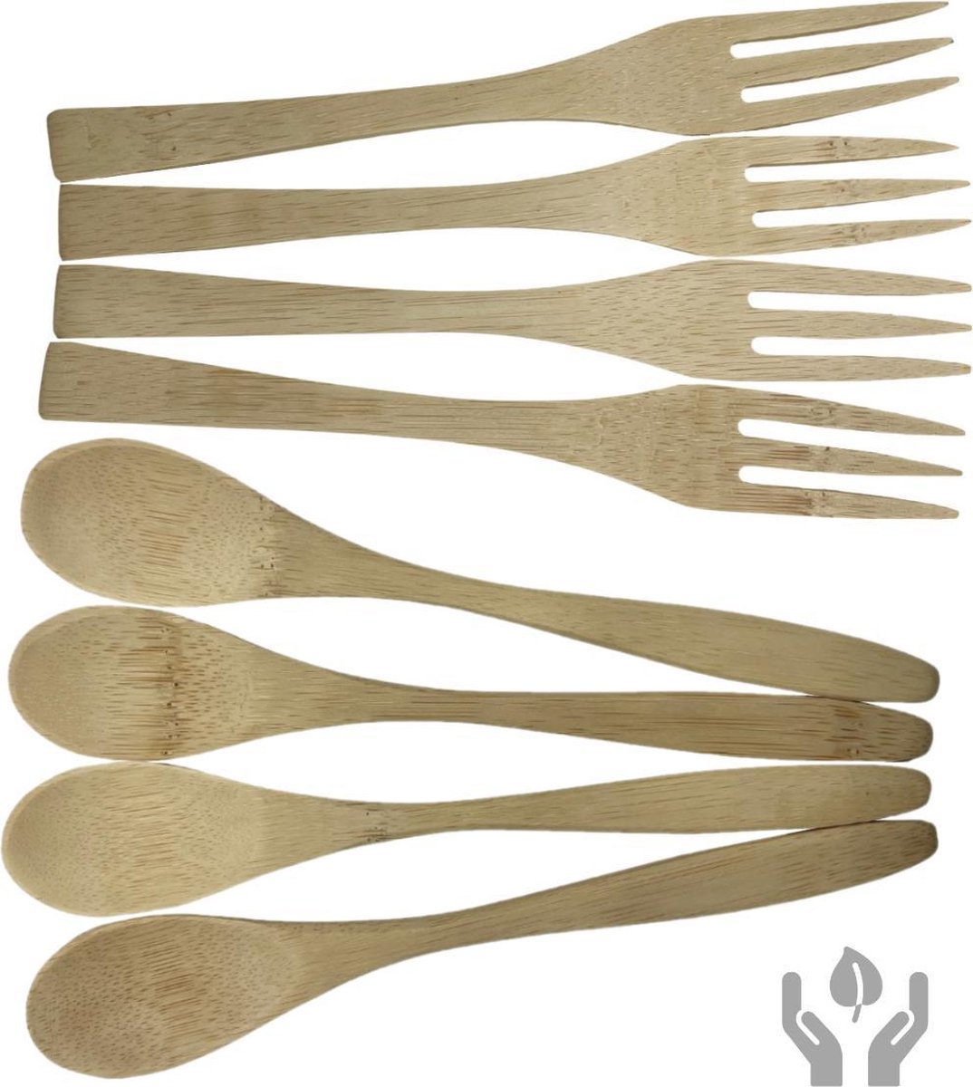green-goose® Bamboe Bestekset | 4 x Lepel en 4 x Vork | 15 cm | 8 Stuks Bestek | Herbruikbaar Bestek