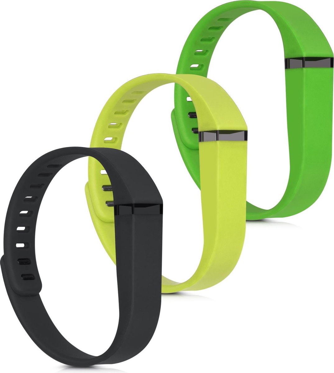 kwmobile horlogeband voor Fitbit Flex - 3x siliconen bandje in zwart / geel / groen - Voor fitnesstracker