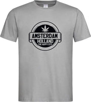 Grijs T shirt met zwart  " Amsterdam / The Happy City " print size S