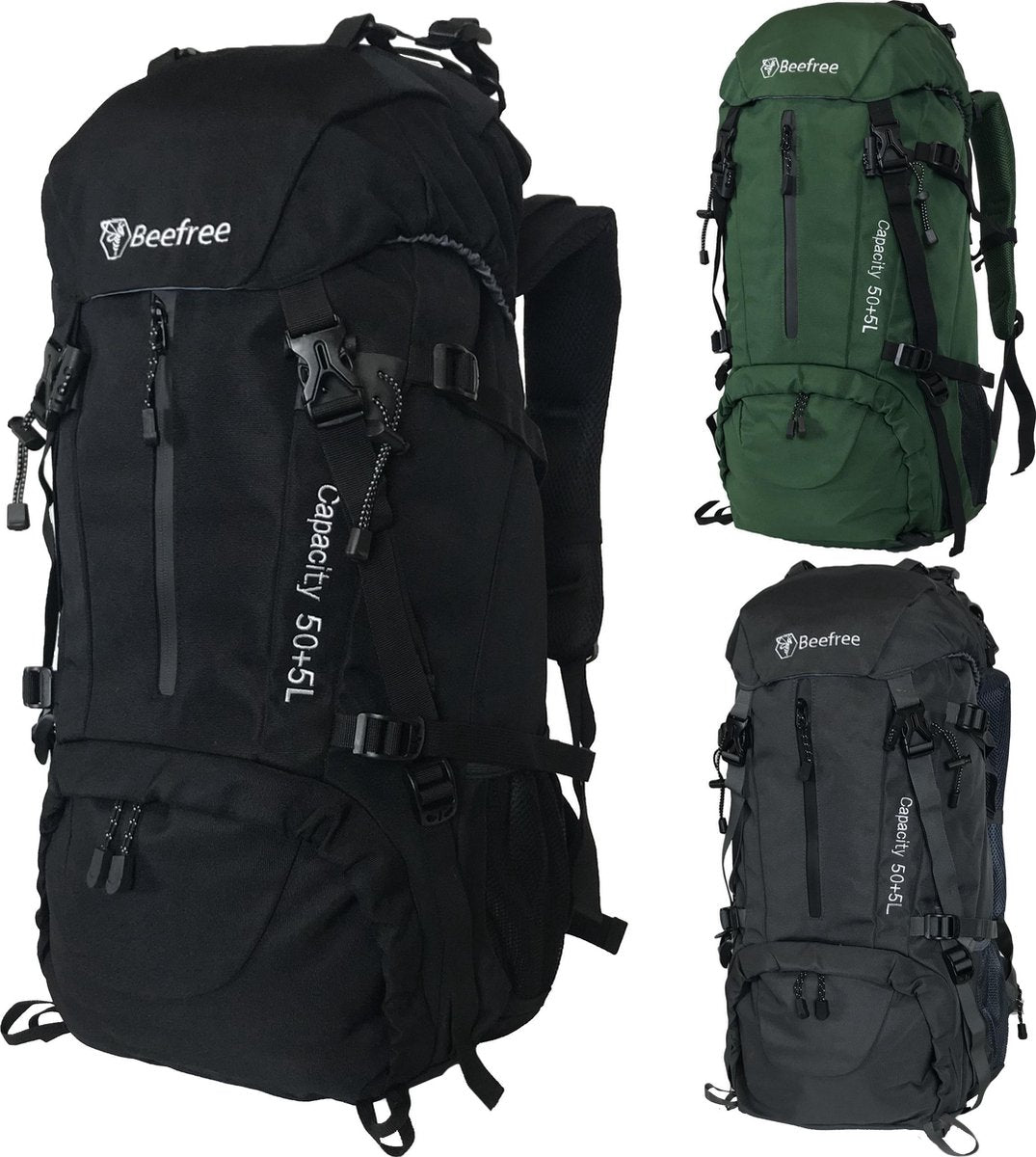 Beefree Backpack - Rugzak - Inclusief regenhoes - 55 Liter -  Zwart